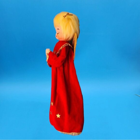 Vintage 1960s Japan Angel Tree Topper Red Velvet Gold Trim Stars Christmas Decor - Picture 5 of 9
